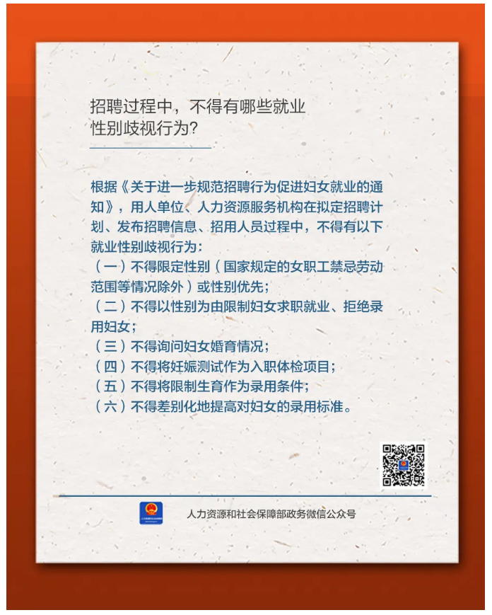 【人社日课&middot;11月14日】招聘过程中，不得有哪些就业性别歧视行为？.png