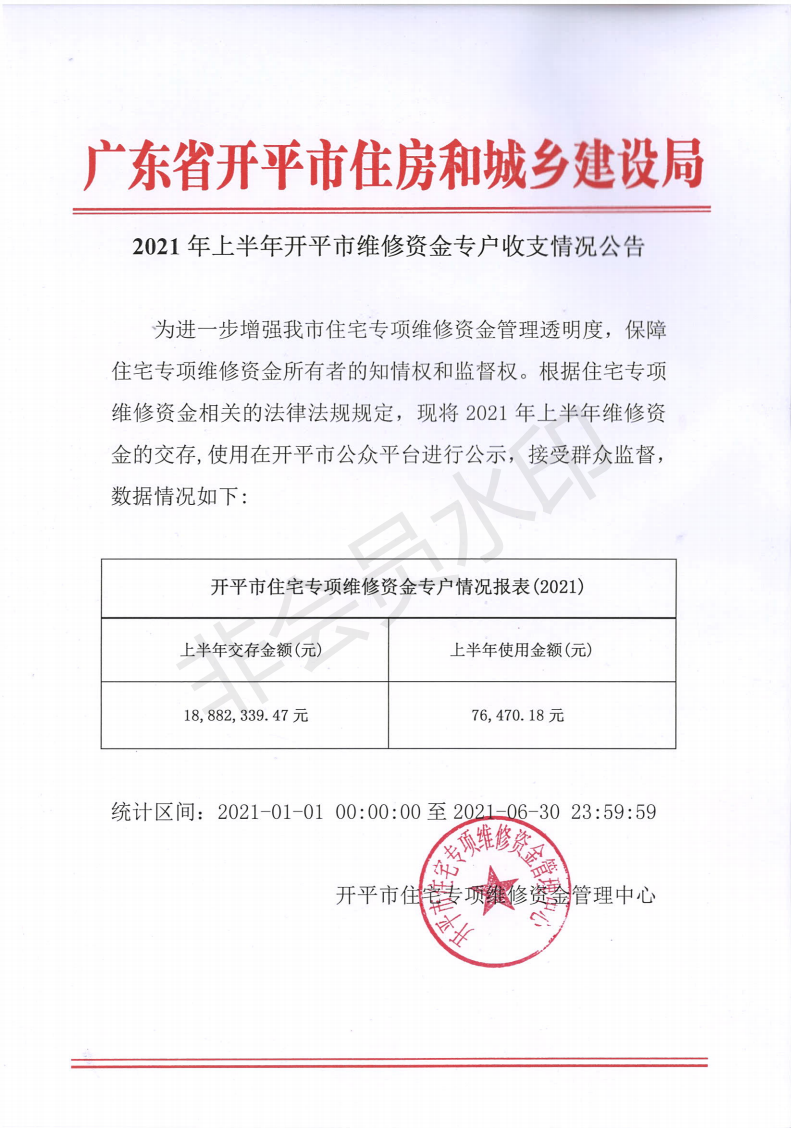 2021年上半年开平市维修资金专户收支情况公告_00.png