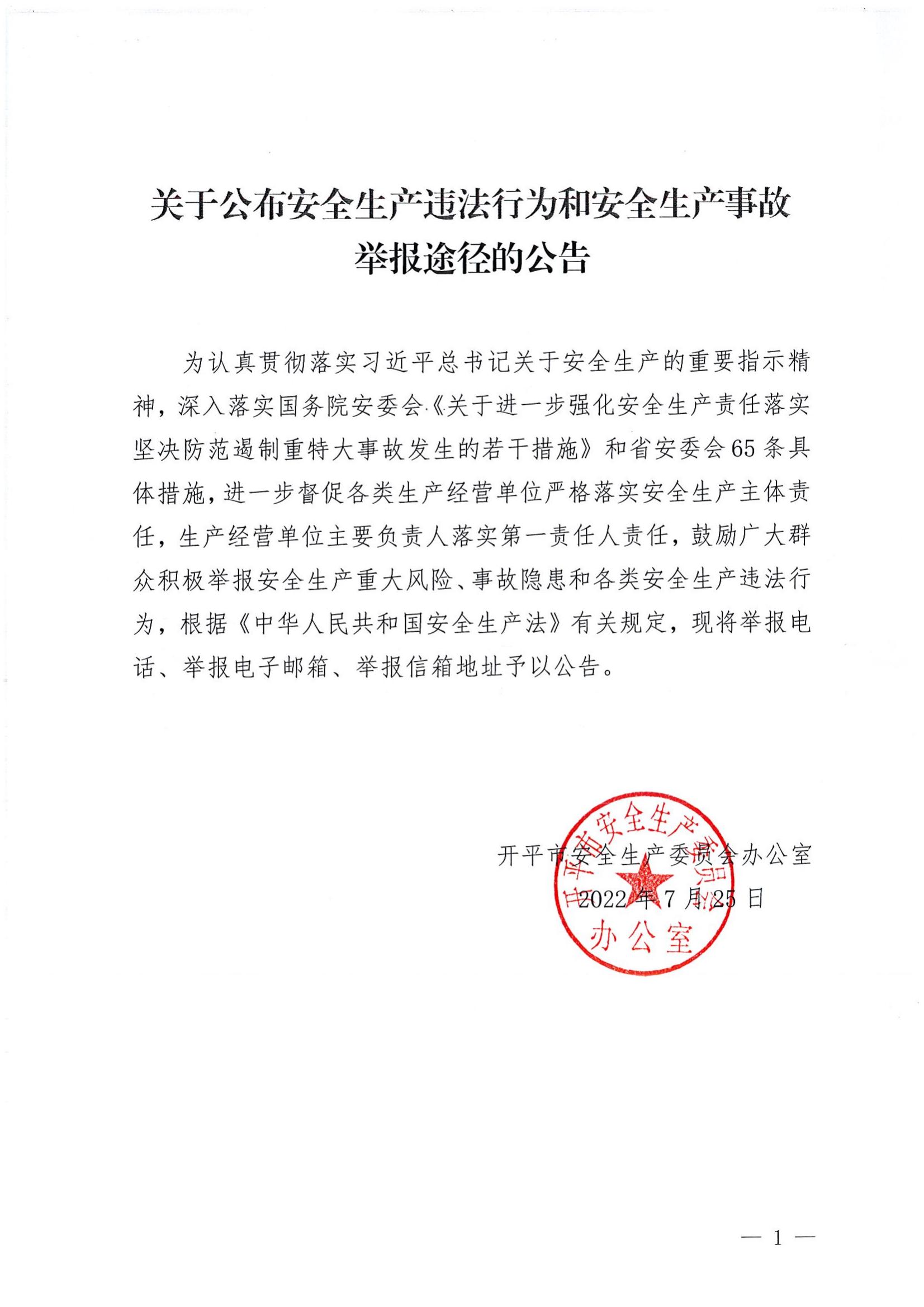 关于公布安全生产违法行为和安全生产事故举报途径的公告.jpg