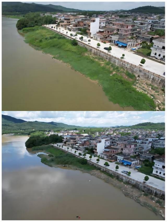 镇海水沙塘镇东方村河段清漂前后对比
